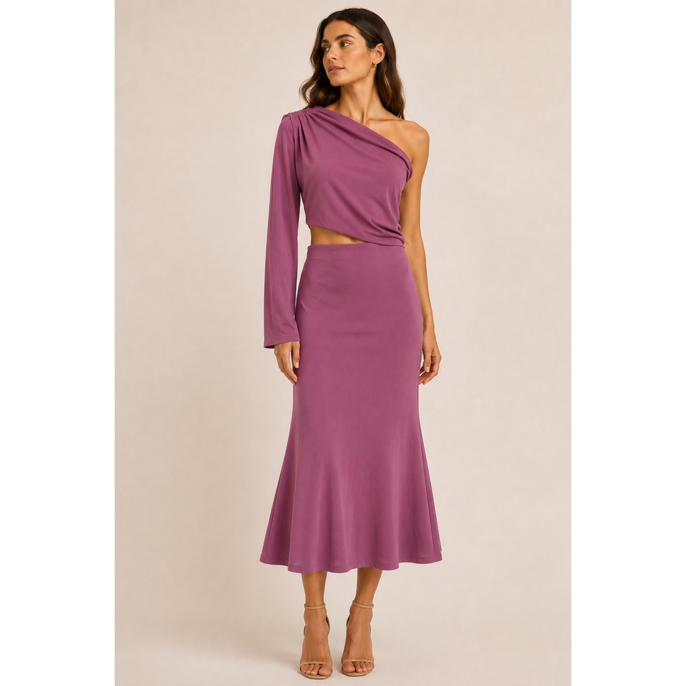By Egreis One Shoulder Cutout Maxi‎ Dress Berry Plum Asymmetrical Mermaid Medium